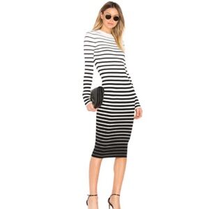 Milly Black & White Striped Degrade Long Sleeve Midi Dress